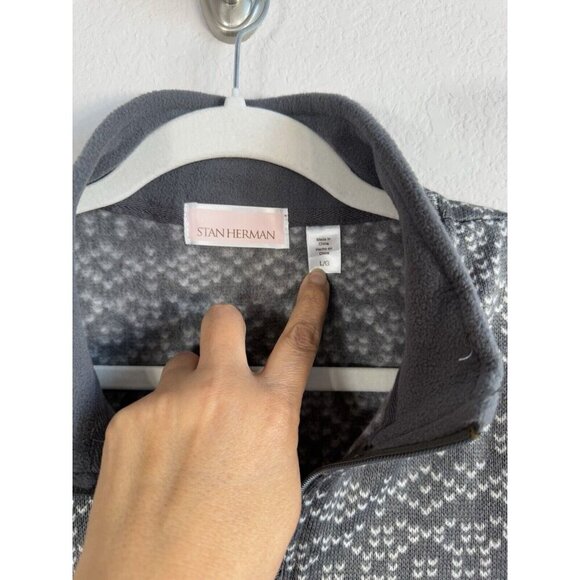 Stan Herman Fleece Jacket Women's‎ Large Geometric Gray Zip Up Mock Neck Casual - Picture 11 of 14